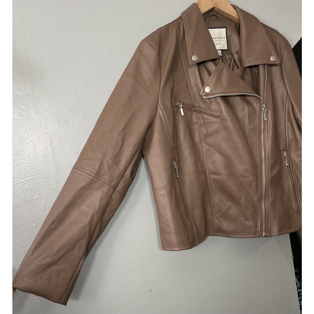 Bagatelle Collection Jacket Size XL Brown Faux Vegan Leather Moto Biker Chic NEW - Picture 2 of 14